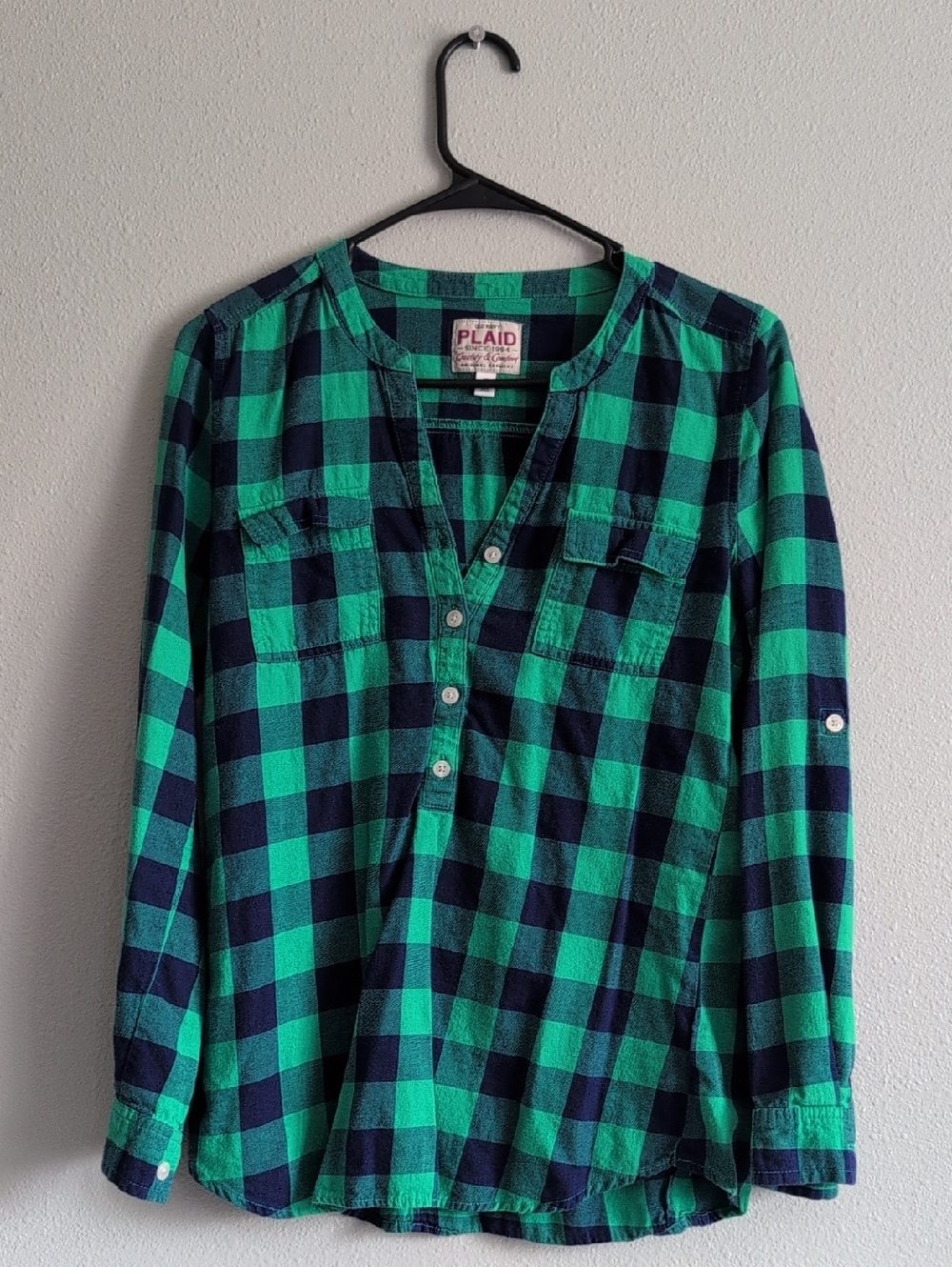 Plaid Green & Navy Buffalo Check Womens Shirt